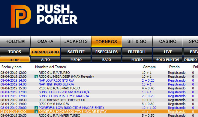 ¡Hoy R$3000 GTD en Torneo Powerful de Push Poker!